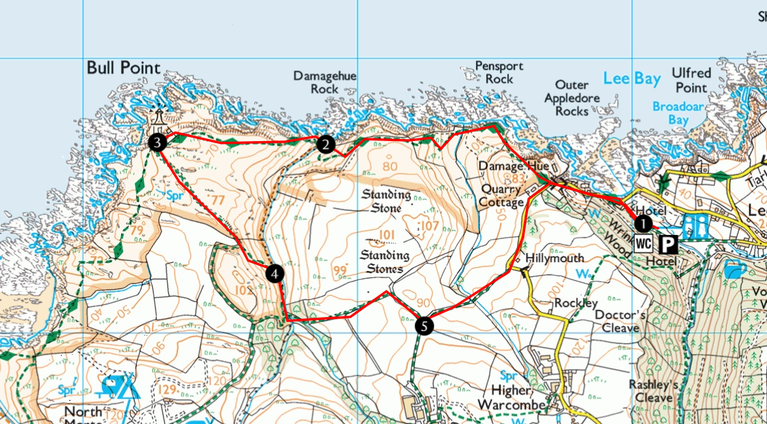 map showing a walking route